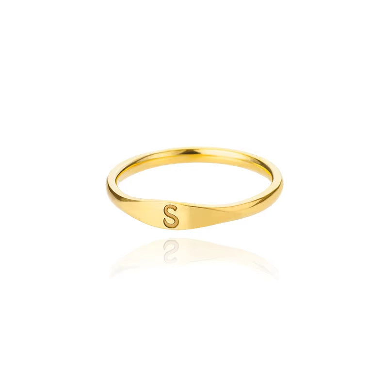 Minimalist Luxury Plated Stainless Steel Letter Ring Unisex