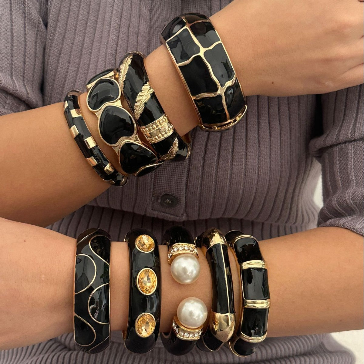 Vintage Wavy Bamboo Section Heart Enamel Drip Oil Plated Alloy Cuff Bracelet for Women