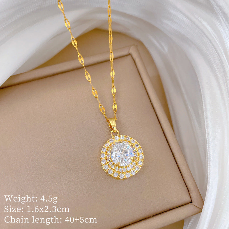 Sweet Minimalist Cross Micro-Inlaid Cubic Zirconia Brass Pendant Titanium Steel Necklace for Unisex