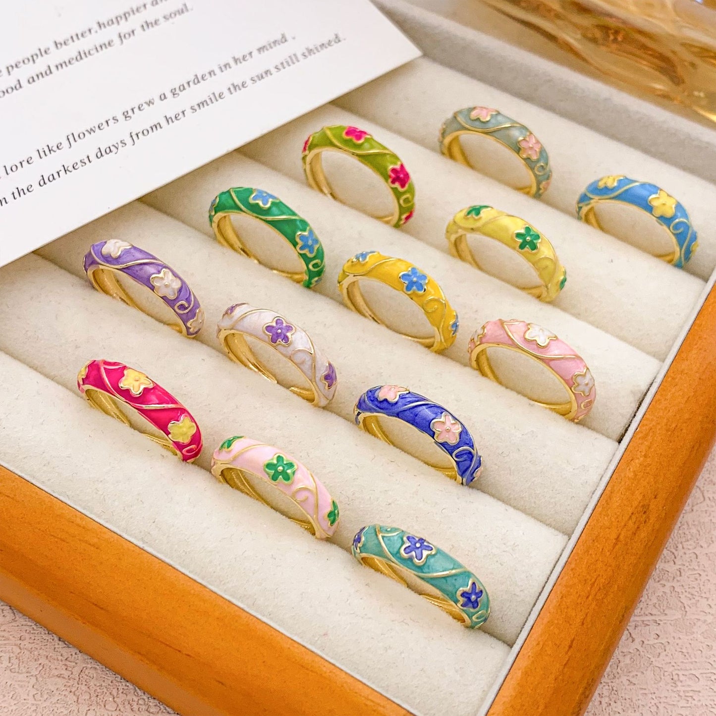 Sweet Floral Enamel Plated Alloy Ring for Women