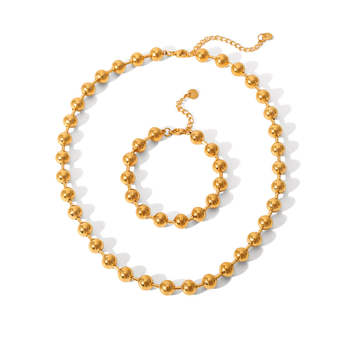 Minimalist Geometric Stainless Steel Beaded Necklace and Bracelet Set for Women with Plated Finish