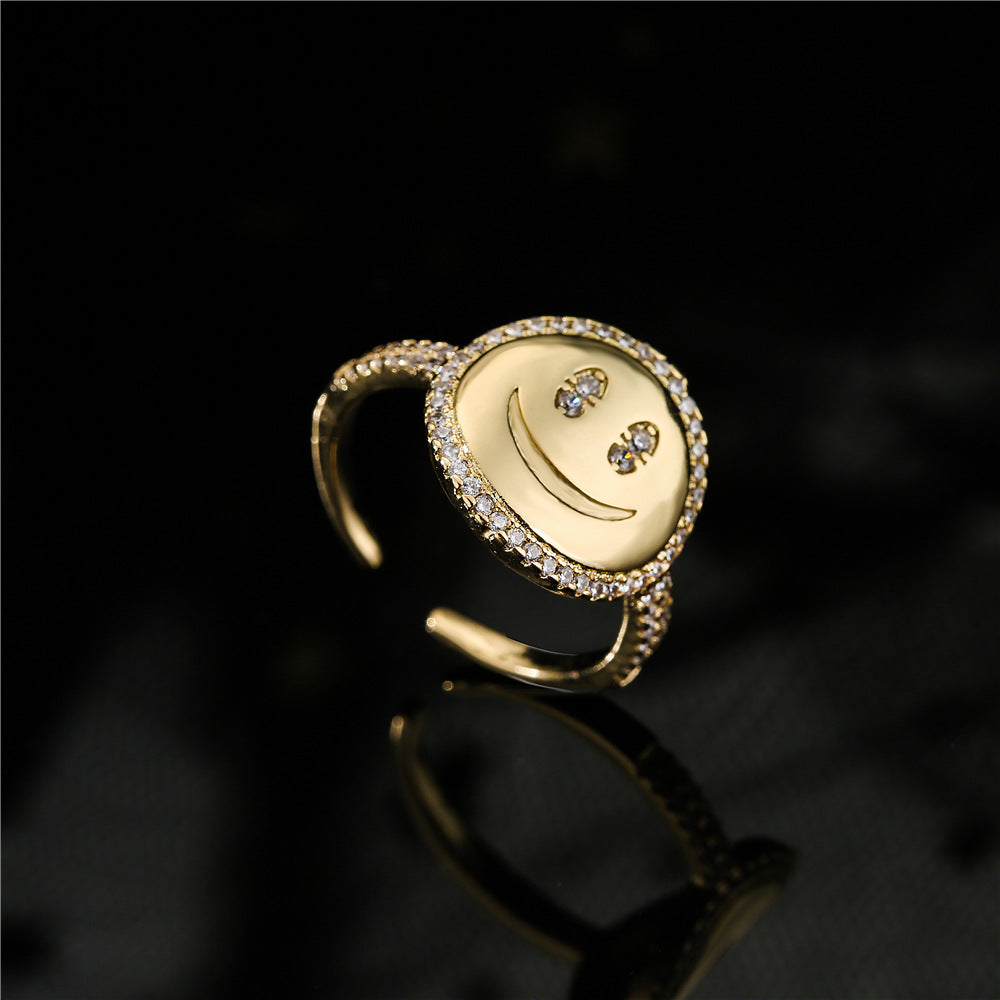 Gold Plated Brass Geometric Ring with Cubic Zirconia Inlay for Women