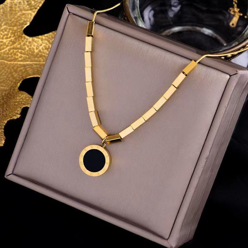 Minimalist Luxury Square Round Titanium Steel Plated Snake Chain Necklace for Women