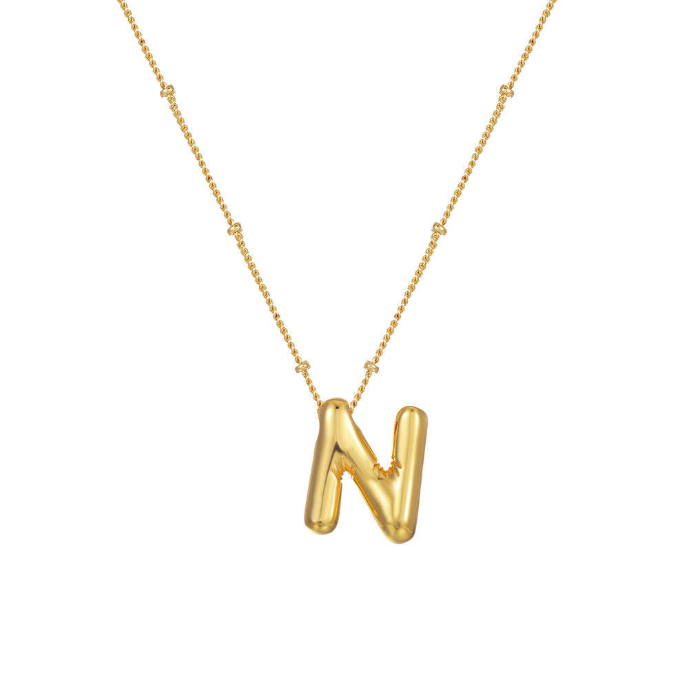 18K Gold Plated Heart Letter Necklace Minimalist Polished Brass Pendant Cable Chain for Women