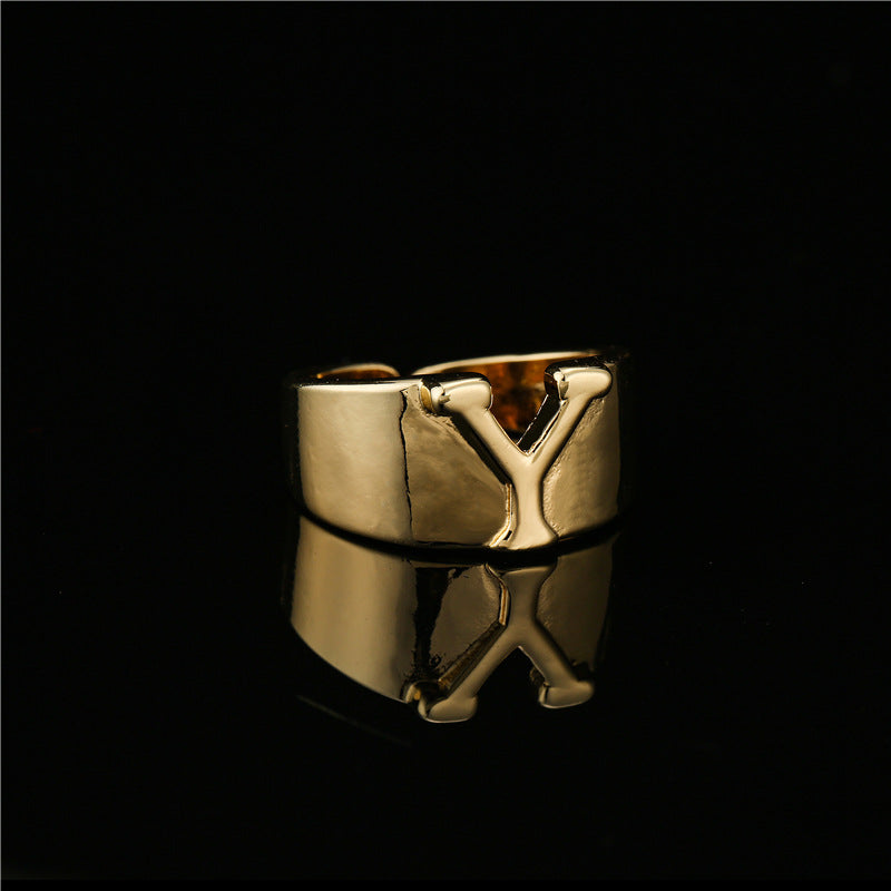 18K Gold Plated Brass Letter Ring Adjustable Open Design for Women
