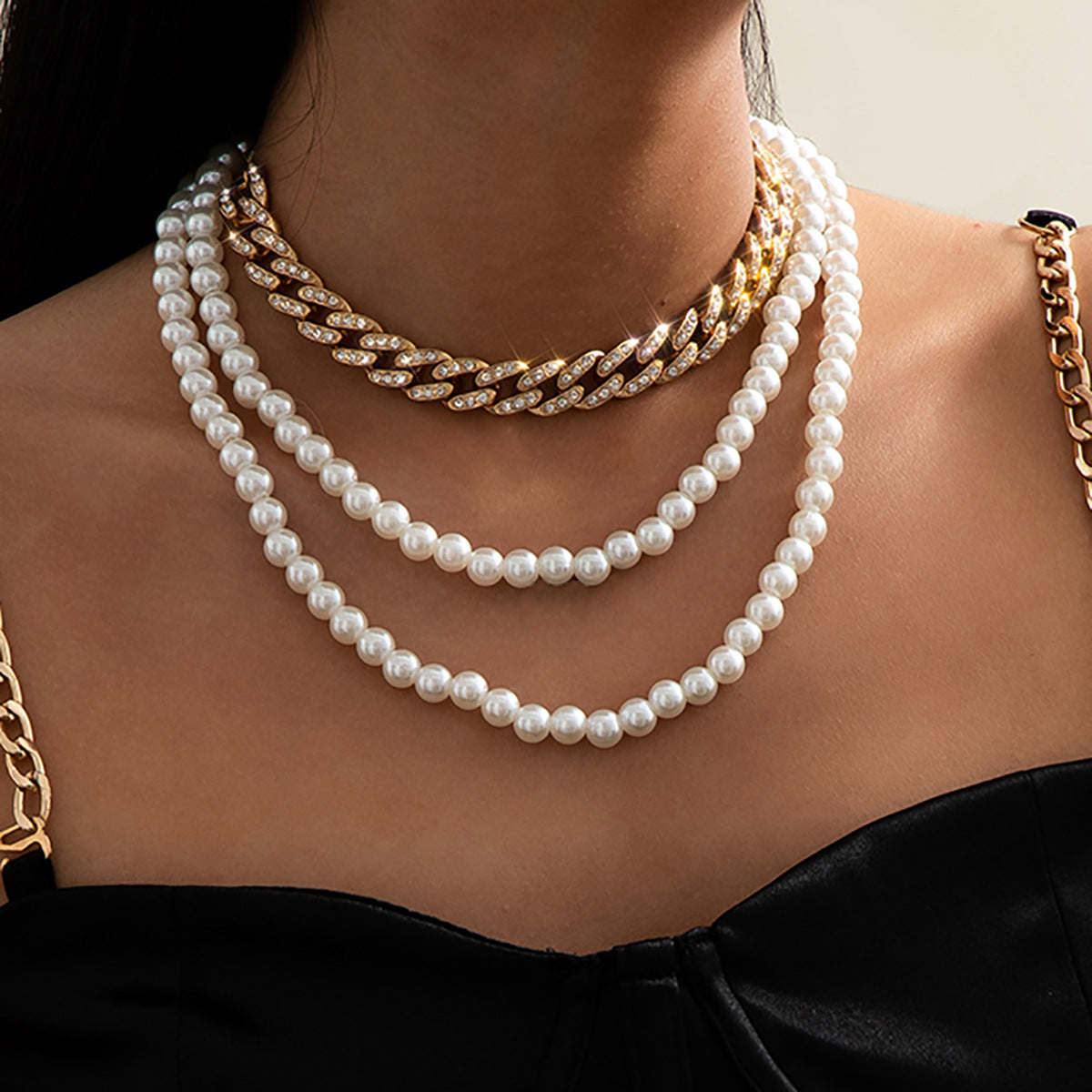Collana Vintage Minimalista da Donna con Strass Geometrici e Maglie Cubane Regolabili
