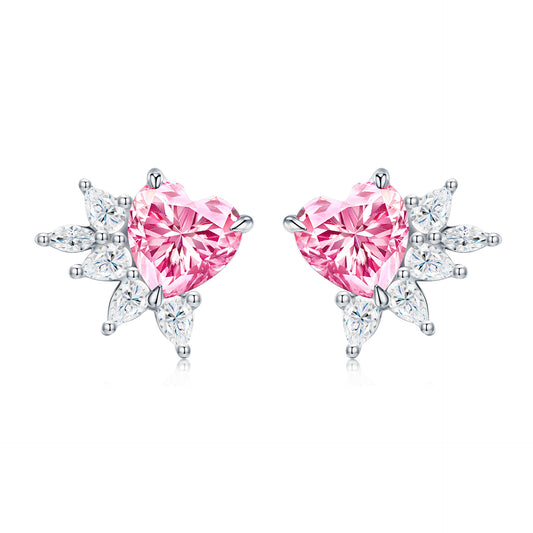Sweet Heart Shape 925 Sterling Silver Moissanite Inlay Earrings
