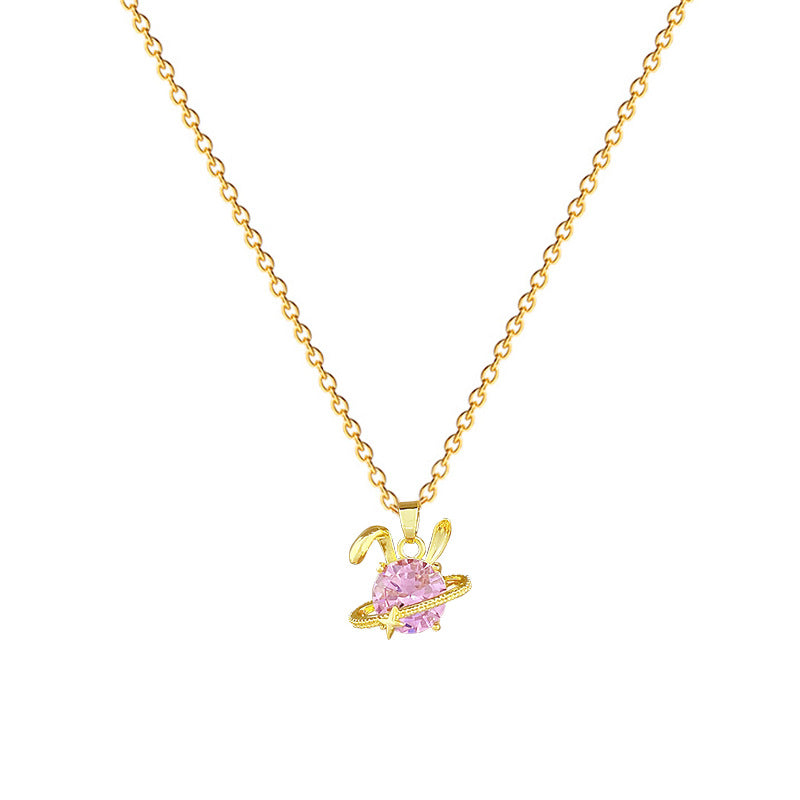 Sweet Minimalist Rabbit Rhinestone Titanium Steel Necklace for Unisex