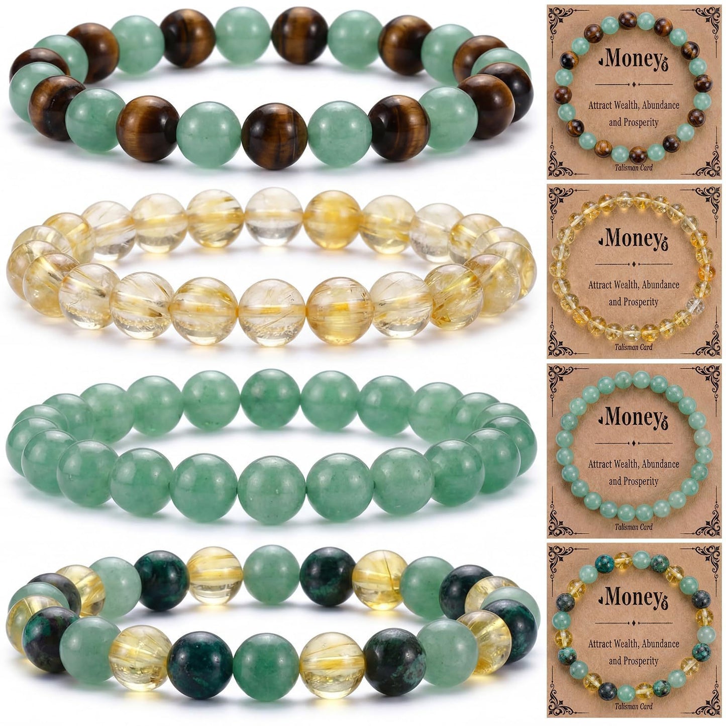 Natural Tiger's Eye and Citrine Geometric Round Beaded Bracelet Unisex Good Luck Charm