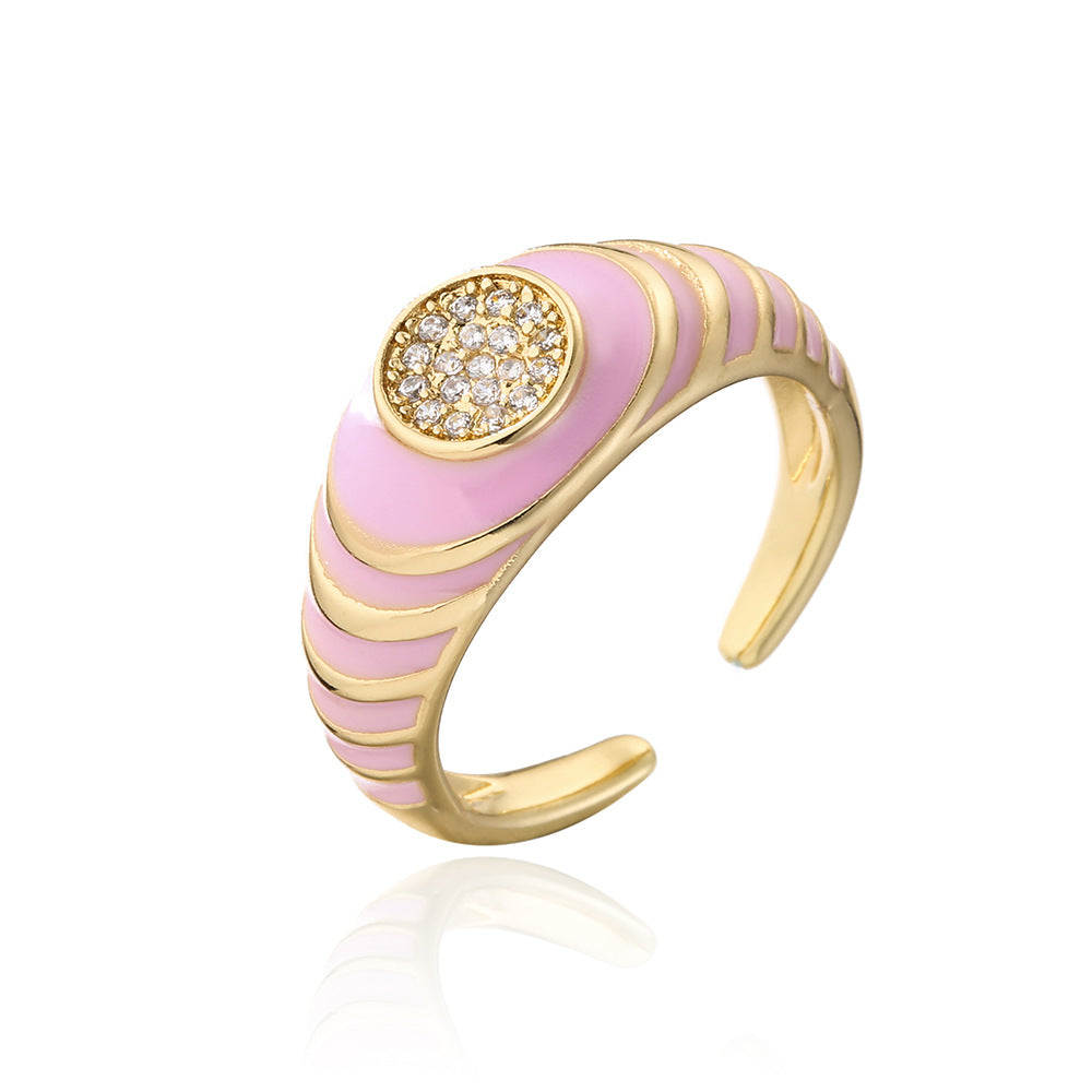 Vintage-Inspired Geometric Open Ring for Women Made of Copper with 18K Gold Plating and Cubic Zirconia Inlay