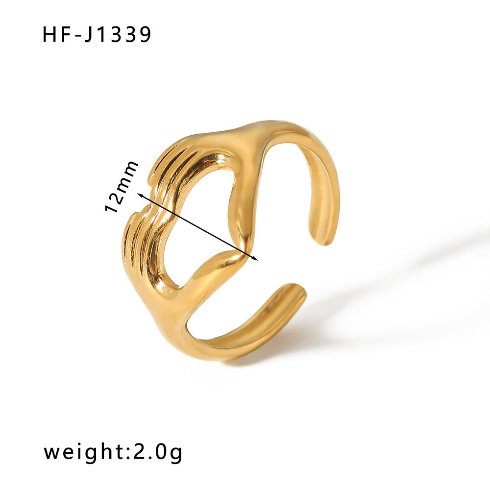Minimalist Heart-Shaped Stainless Steel Ring with 18K Vacuum Gold Plating for Women