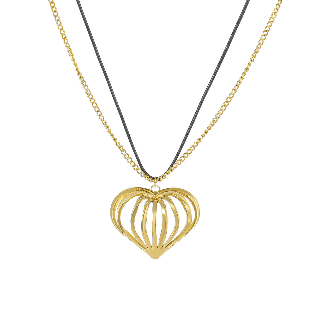 Minimalist Heart-Shaped Hollow-Out Stainless Steel Necklace with 18K Gold Plating for Women