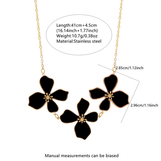 Vintage Sweet Drip Oil Floral Stainless Steel Necklace and Earring Set for Women