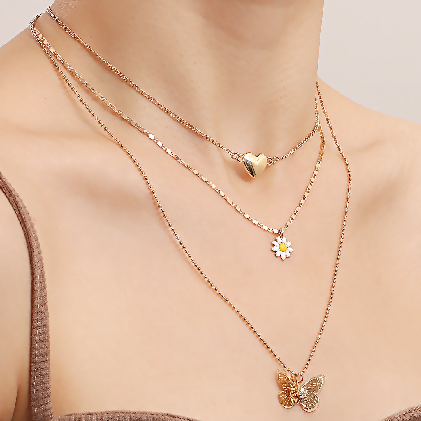 Minimalist Multi-Layer Hollow Butterfly Pendant Necklace for Women in Alloy with Plated Finish