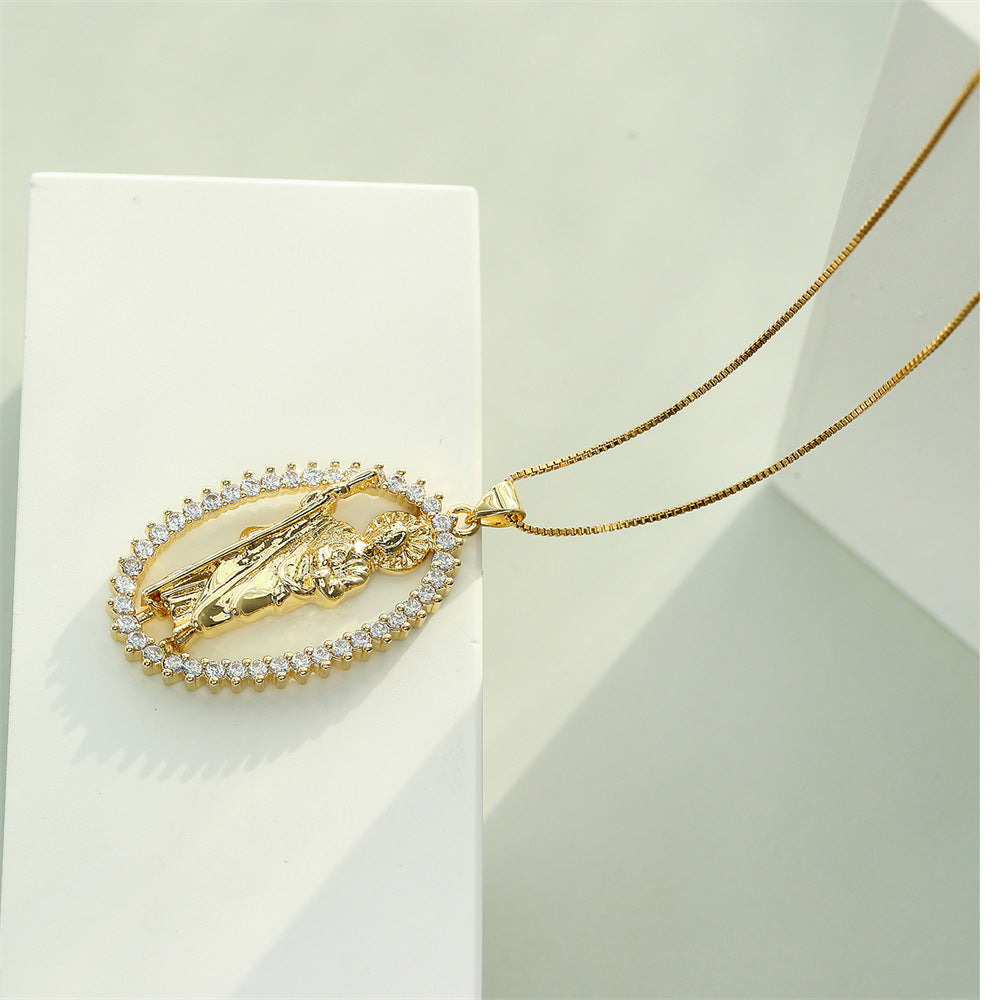 Collana con ciondolo geometrico ispirato allo stile sacerdotale da donna in rame con placcatura in oro 18K e intarsio di zirconi