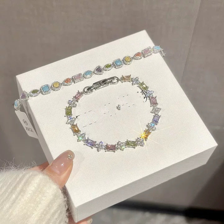 Elegant Floral Geometric Brass Bracelet with Cubic Zirconia Inlay for Women