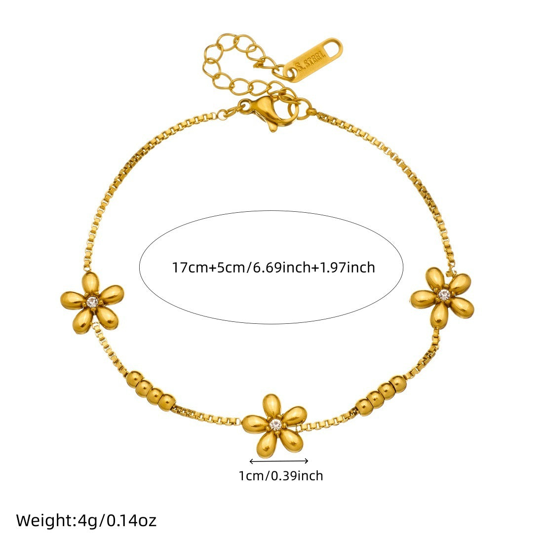 Minimalist Gold Plated Floral Rhinestone Stainless Steel Bracelet