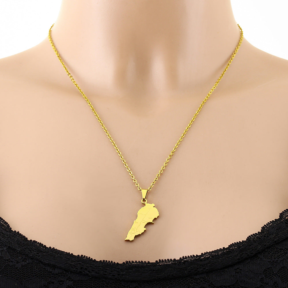 Collana con ciondolo geometrico in acciaio inossidabile stile etnico con charm in acciaio al titanio e finitura placcata, unisex