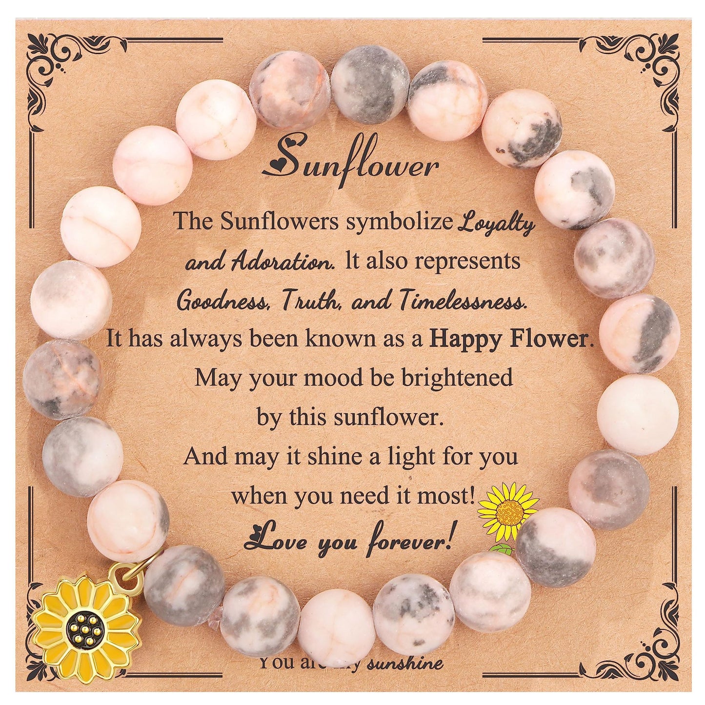 Sweet Floral Sunflower Gemstone Charm Bracelet for Women