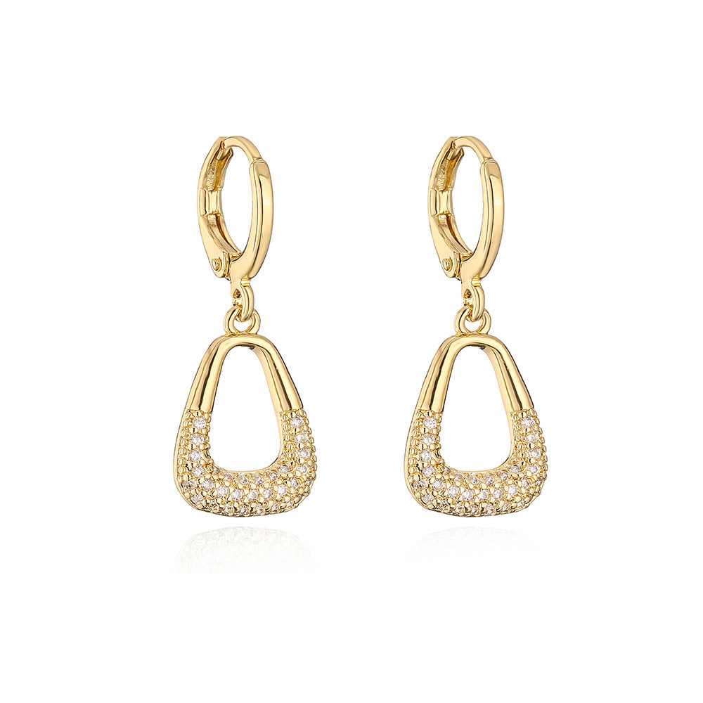 Minimalist Geometric Earrings for Women Made of Brass with 18K Gold Plating and Zircon Inlay