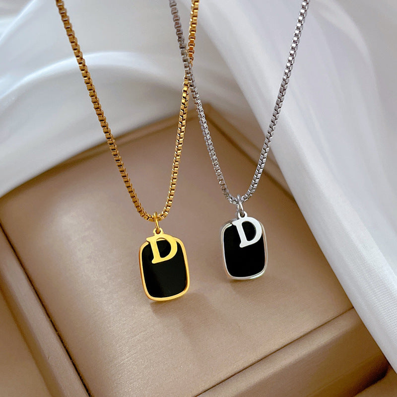 Minimalist Geometric Titanium Steel D-Shape Pendant Necklace for Women and Men with Gold Plating Locket Chain