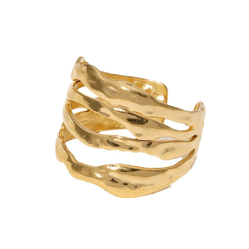 Anello geometrico irregolare minimalista in acciaio inossidabile con placcatura in oro 18 carati per donna Anello alla moda regolabile in acciaio al titanio