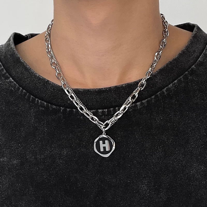 Hip Hop Style H-Shaped Pendant Necklace in Titanium Steel with Plated Finish for Unisex Wear