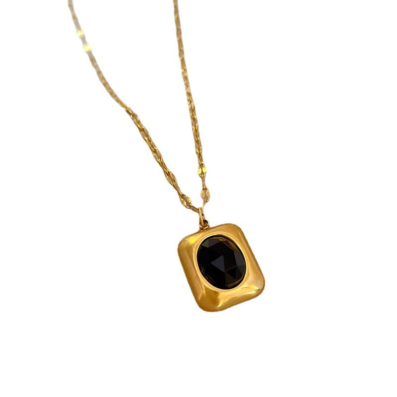 Minimalist Business Square Gemstone Plated Titanium Steel Necklace for Unisex