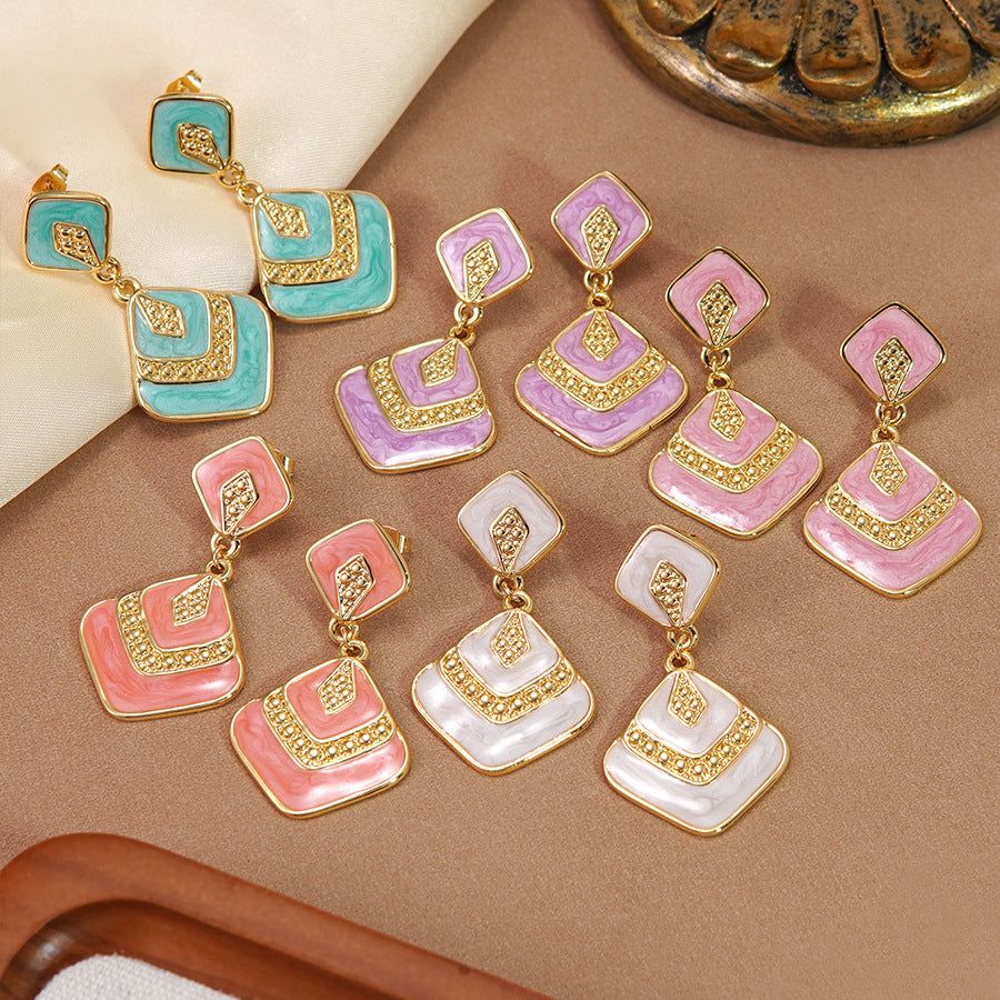 Elegant Geometric Square Drip Oil Stainless Steel Earrings