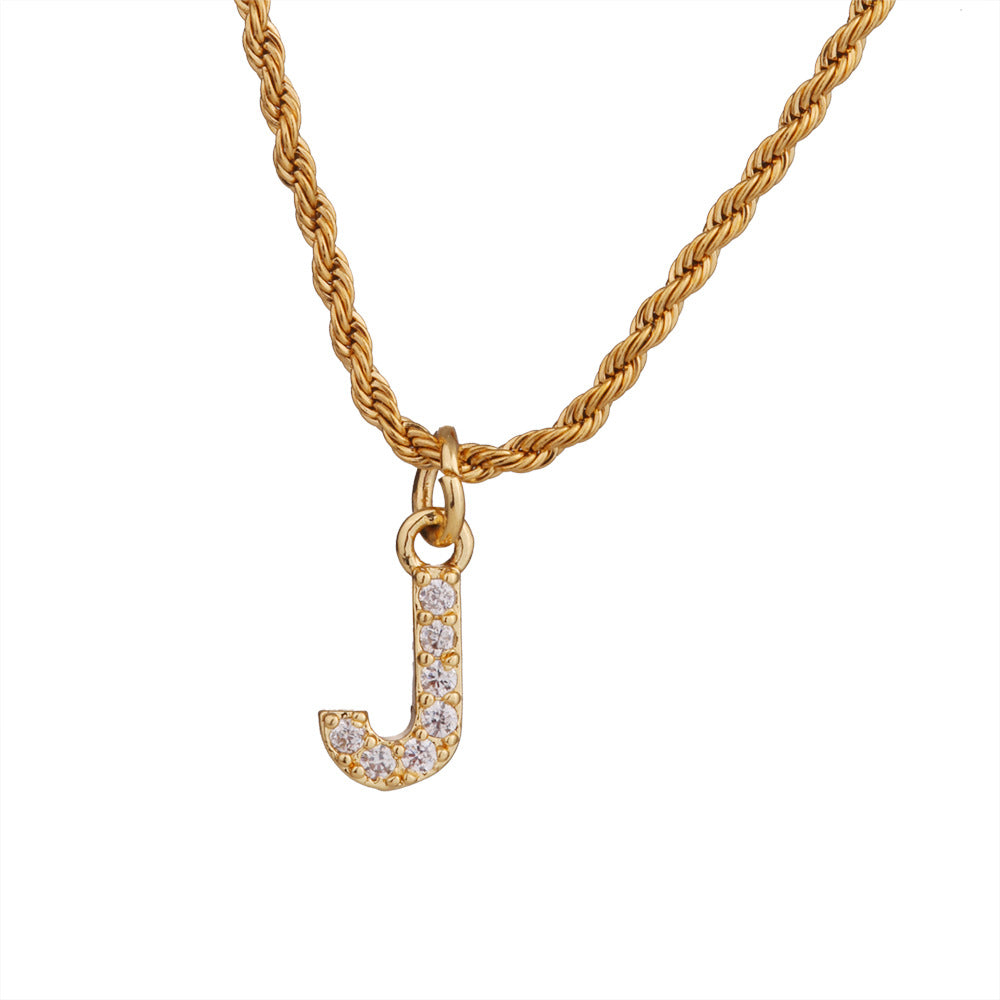 Collar con colgante de letra para mujer, minimalista, de moda, cadena trenzada de acero inoxidable con baño de oro e incrustaciones de circonita