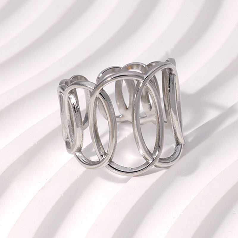 Anello a Fascia Minimalista Geometrico in Acciaio al Titanio Aperto da Donna con Finitura Placcata