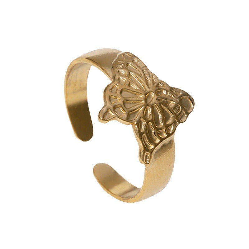 Minimalist Butterfly-Shaped Stainless Steel Ring with 18K Gold Plating for Women