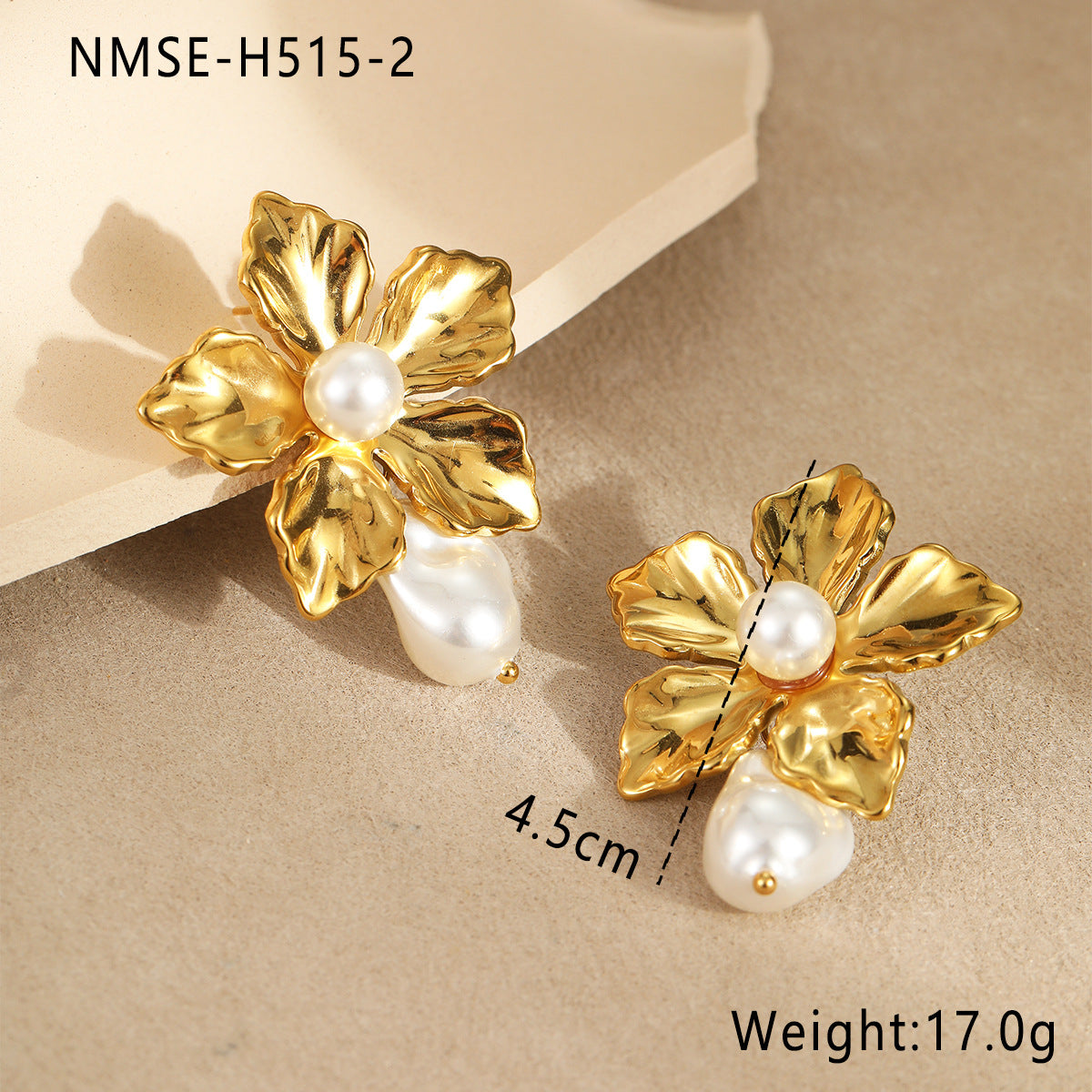 Vintage Baroque Floral Pearl Earrings in Stainless Steel with 18K Gold Plating for Women
