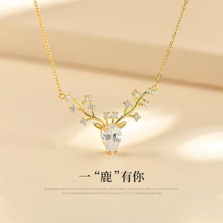Minimalist Deer-Shaped Titanium Steel Plated Necklace for Women with O-Chain, Dainty Clavicle Jewelry Gift