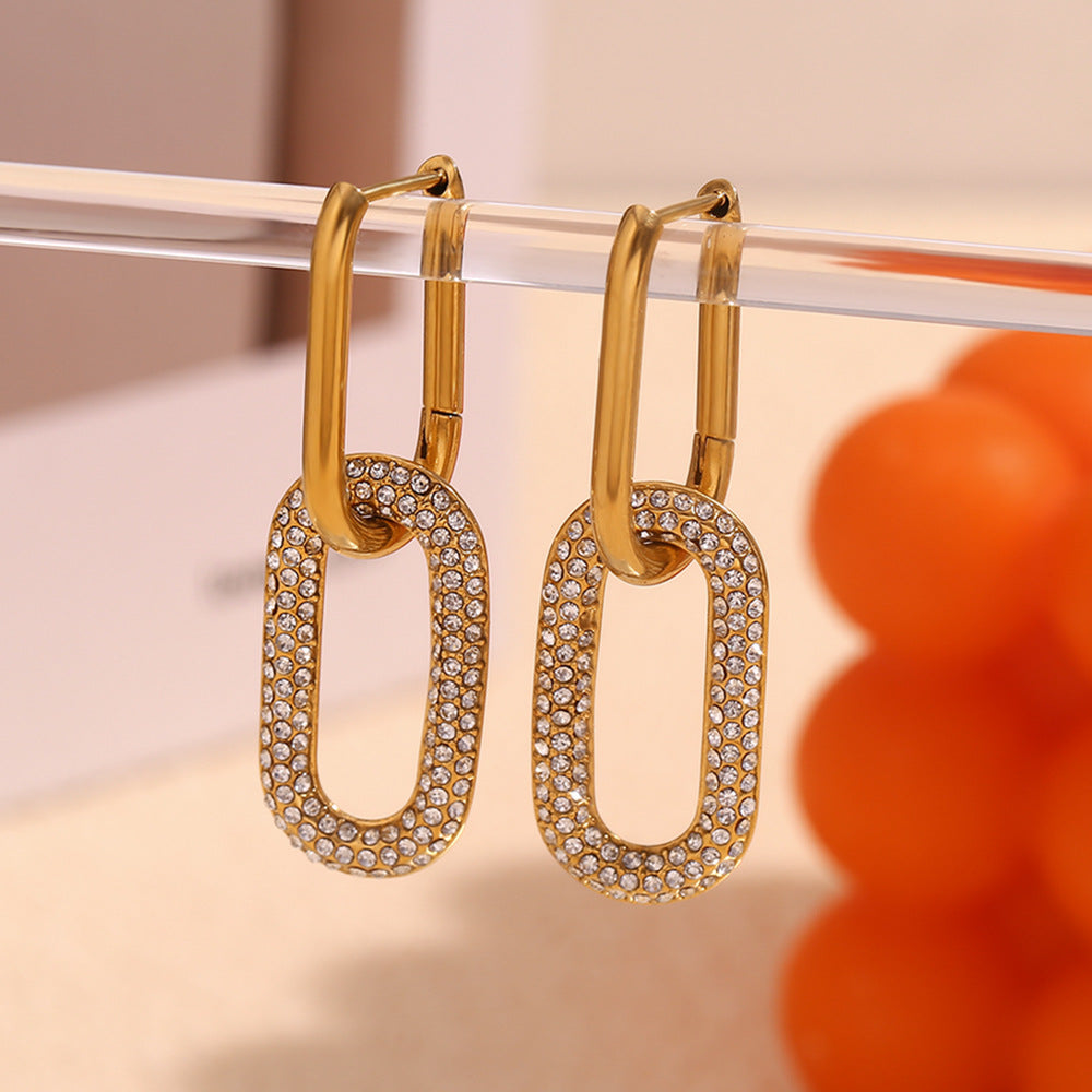Geometric Stainless Steel Earrings with 18K Gold Plating and Micro-Paved Zirconia for Women