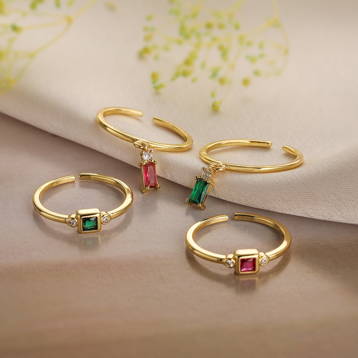 Minimalist Geometric Open-Ended Ring for Women in Brass with Real Gold Plating and Micro-Paved Zirconia
