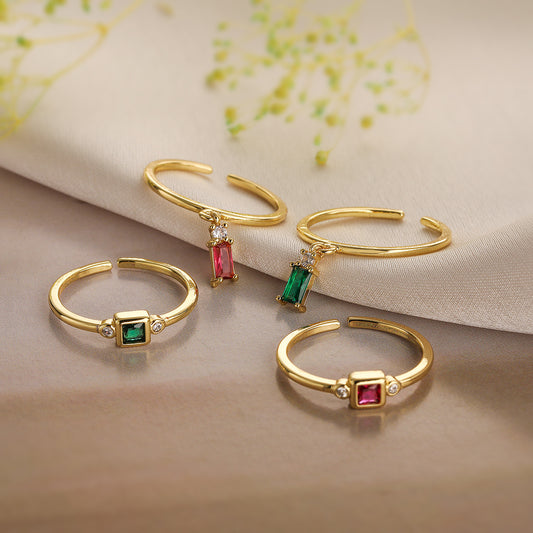 Minimalist Geometric Open-Ended Ring for Women in Brass with Real Gold Plating and Micro-Paved Zirconia