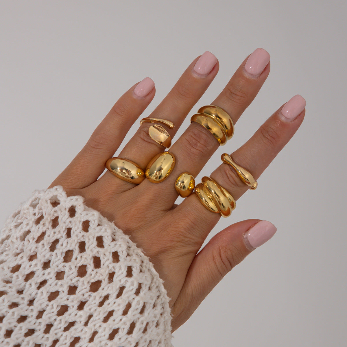Anello da donna minimalista con nocche aperte, geometrico, in lega placcata