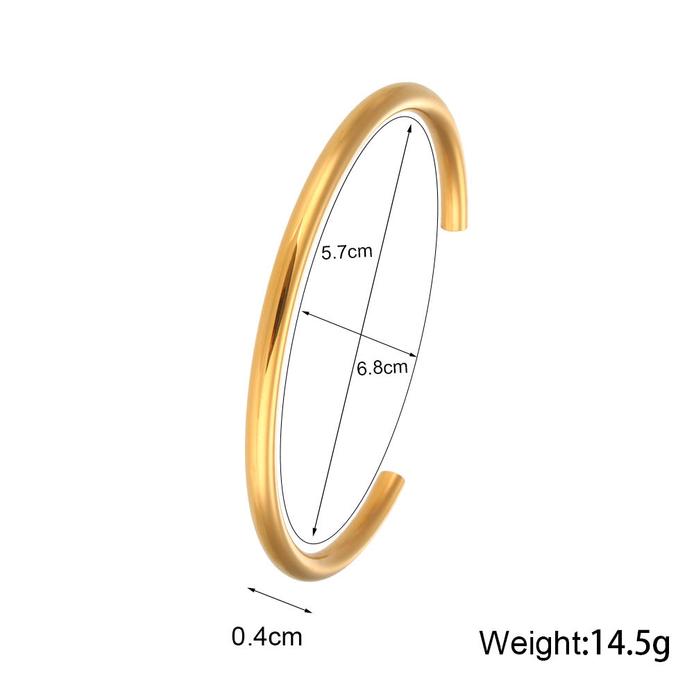 Minimalist Fashionable Oval Stainless Steel Plated 18K Gold Open Bangle Bracelet for Women