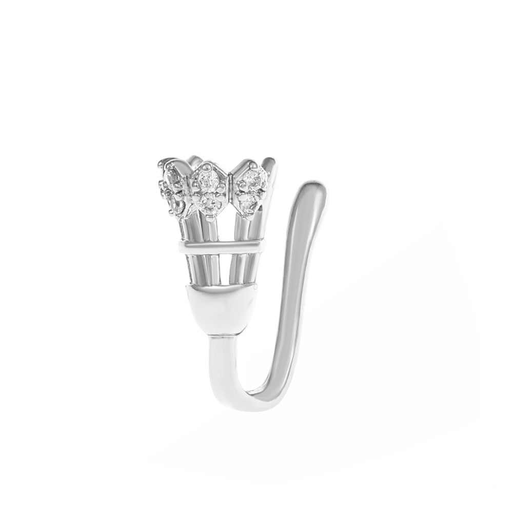 Clip per il naso a forma di U con stella e cuore placcata in rame vintage con zirconia cubica