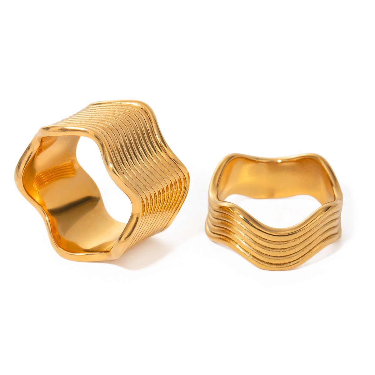 Sweet Geometric Plated Stainless Steel Wide Wave Ring for Women