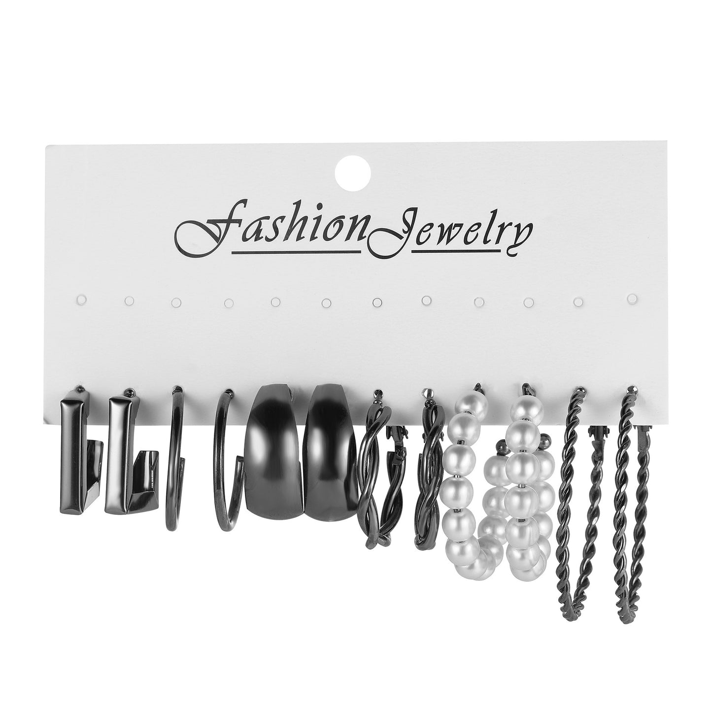 Vintage Square Geometric Heart Alloy Plated Earring Set with Pearl Inlay
