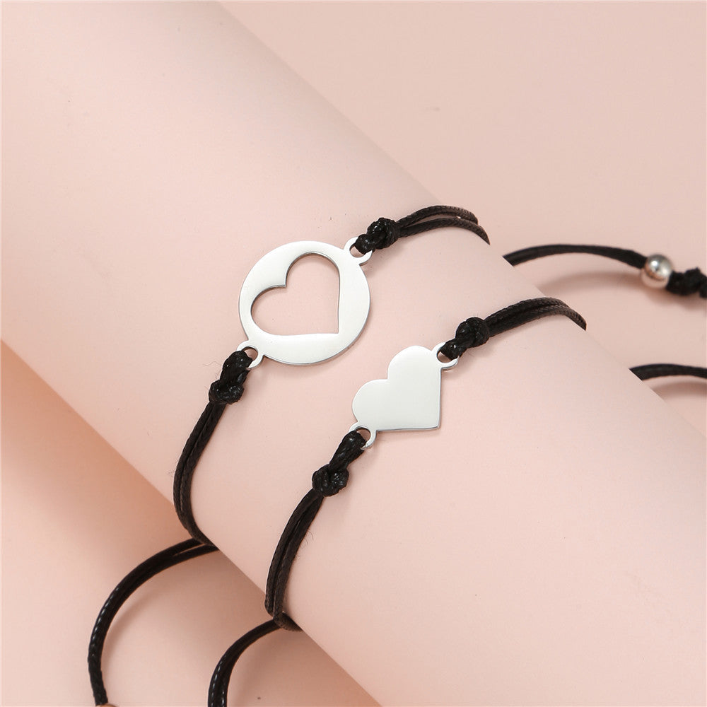 Adjustable Titanium Steel Heart Sisters Card Bracelet Set