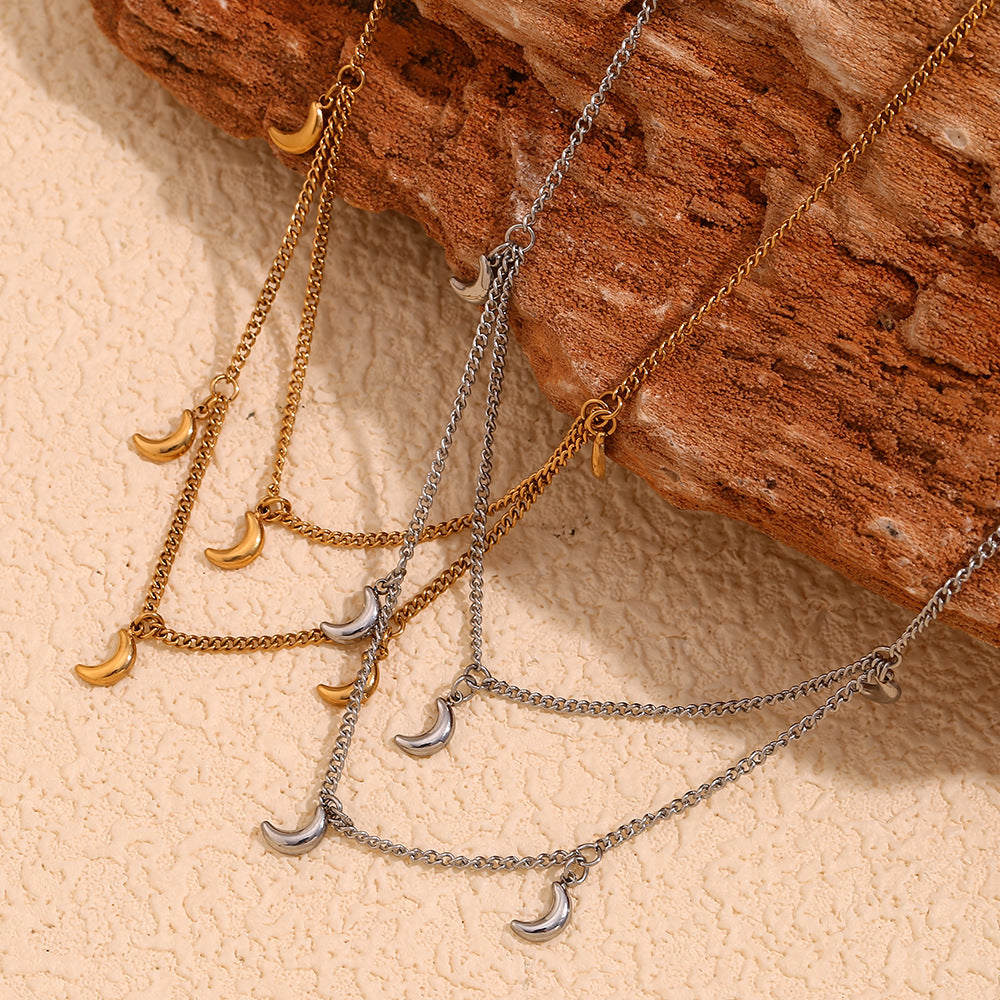 Collana a Pendente a Mezzaluna Minimalista alla Moda da Donna in Acciaio Inossidabile con Placcatura in Oro 18K