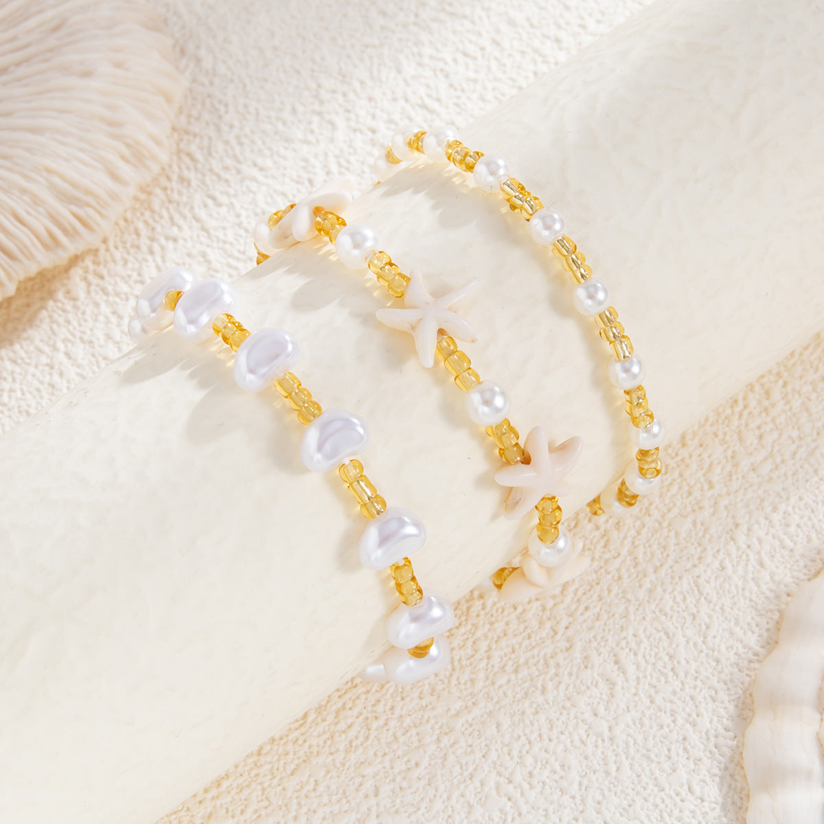 Vintage Bohemian Baroque Starfish Shell Imitation Pearl Resin Alloy Plated Necklace for Women