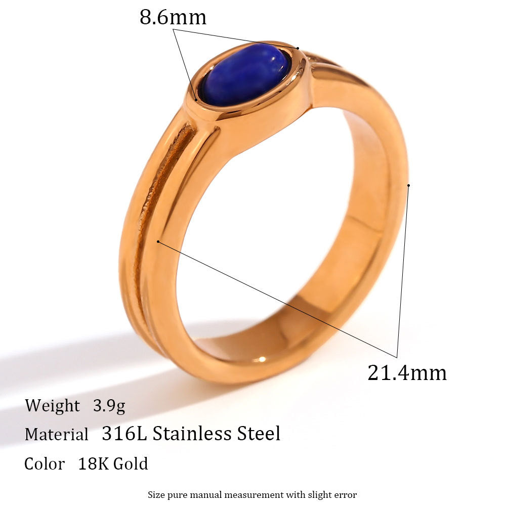 Minimalist Geometric Stainless Steel Ring with 18K Gold Plating and Natural Stone for Women