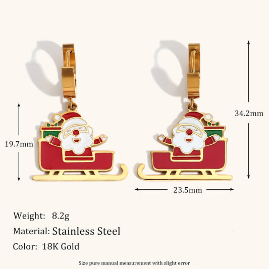 Cartoon Santa Claus Earrings for Women Stainless Steel Plated with 18K Gold Enamel Finish Holiday-Themed Fashion Jewelry