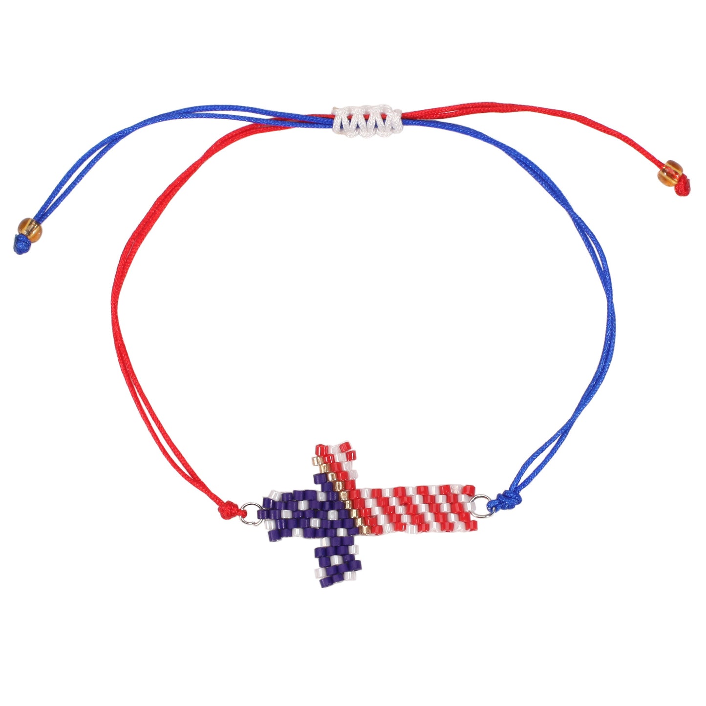 Bracciale Unisex con Cuore Tessuto a Bandiera Americana Fatto a Mano e Cordino di Filo