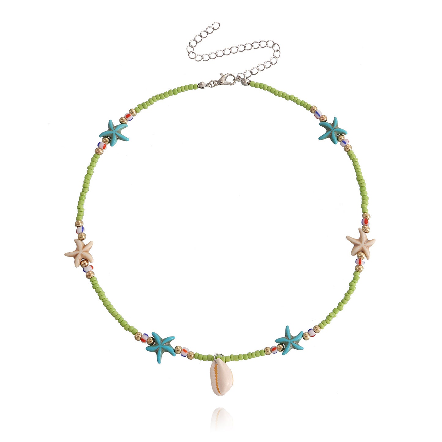 Bohemian Starfish and Seashell Pendant Necklace for Women in Alloy with Plated Finish Geometric Ocean-Inspired Design