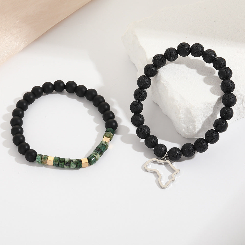 Vintage Geometric Round Matte Stainless Steel Bracelet for Men and Women